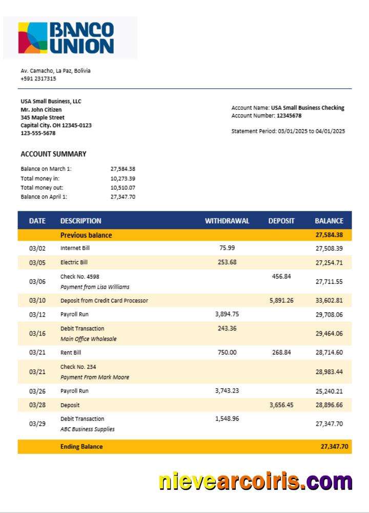 Banco Union Bank business firm statement
